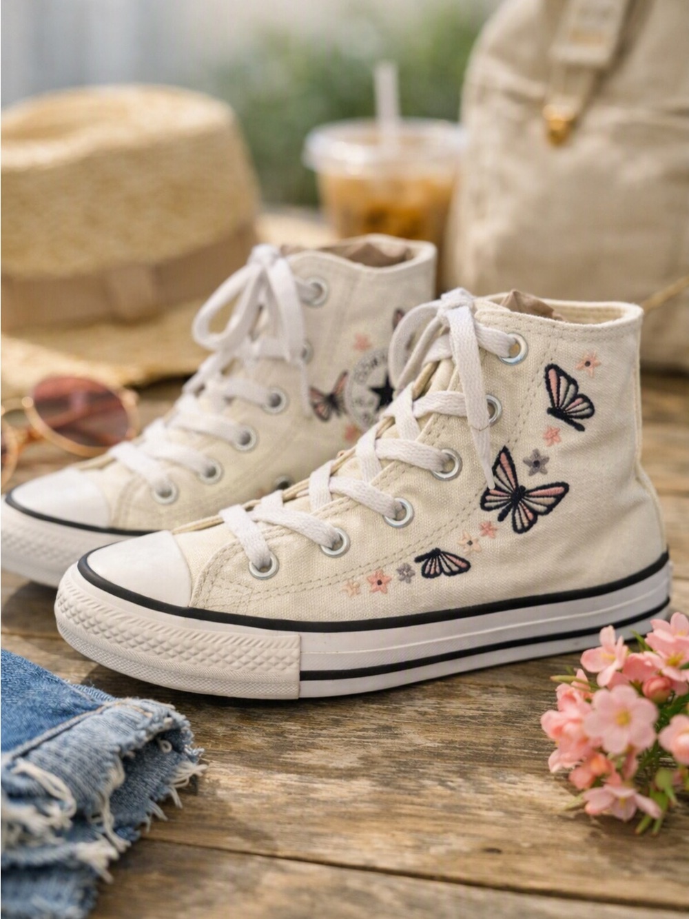 Converse Butterfly Embroidered High‑Top Sneakers — Youth 1